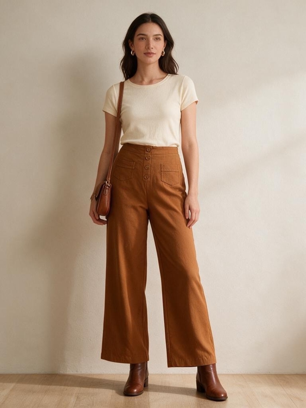 Wide Leg High-Rise Pants in Rust